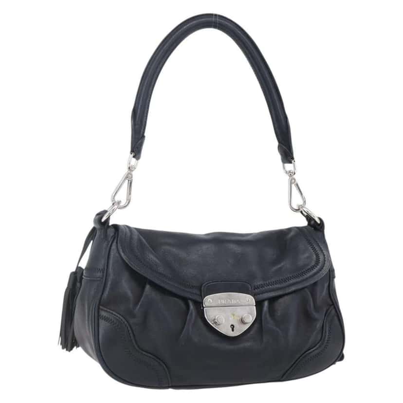 Prada Pushlock Shoulder Bag Black Leather Good condition - Front View