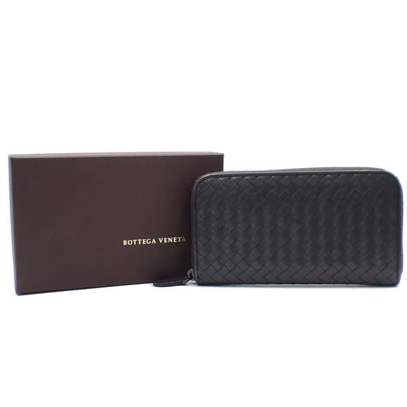 Bottega Veneta Intrecciato Long Zip  Wallet Black Leather Good condition - Front View
