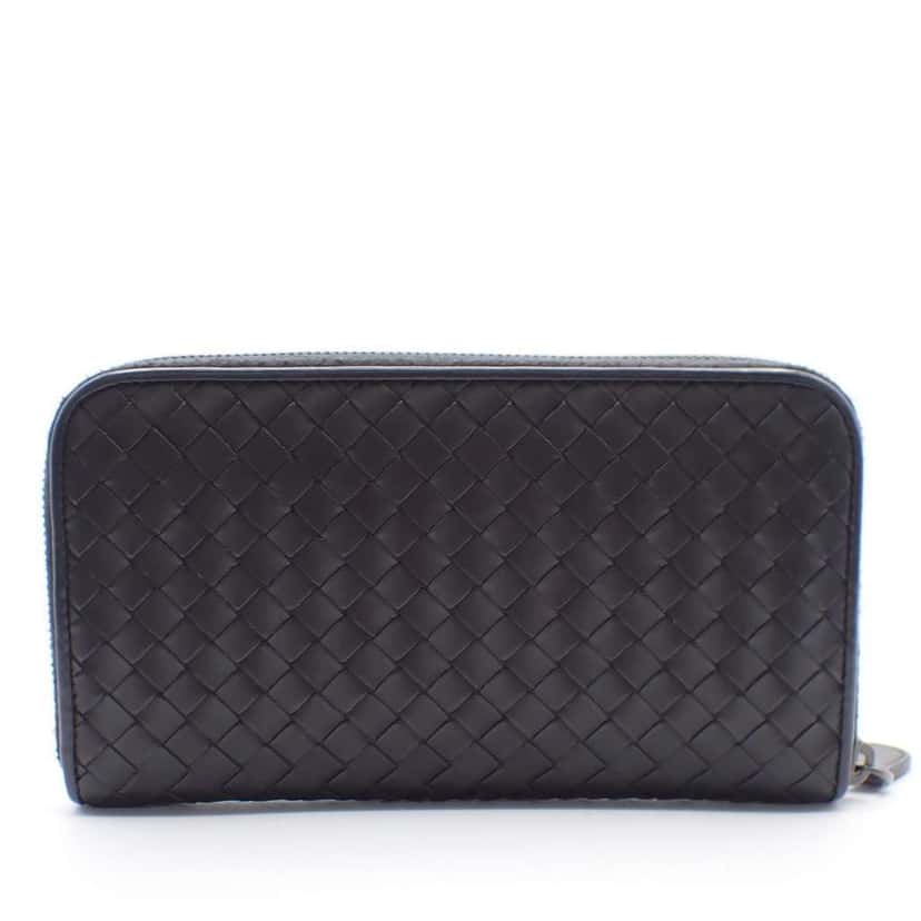 Bottega Veneta Intrecciato Long Zip  Wallet Black Leather Good condition - Back View