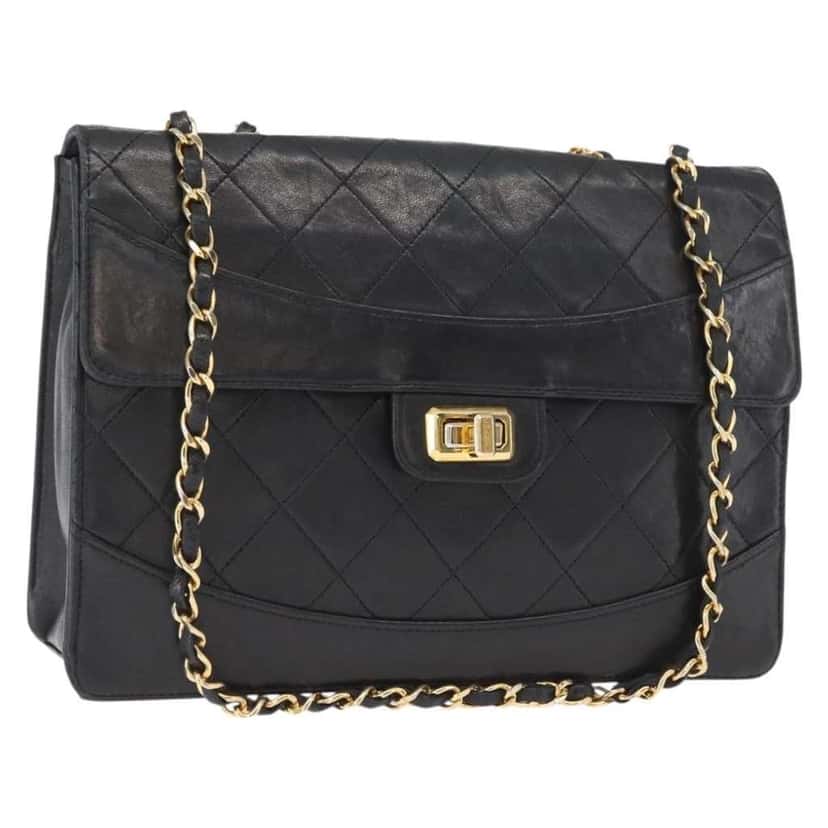 Chanel Vintage Mademoiselle Lock Trapezoid Flap Bag Black Leather Fair condition - Front View
