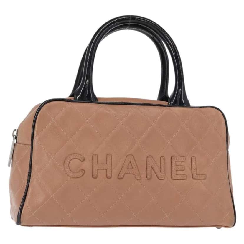 Chanel Embossed Logo Bowler Bag Beige Leather Good condition - Front View