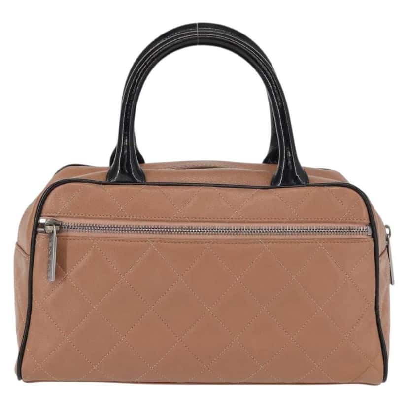 Chanel Embossed Logo Bowler Bag Beige Leather Good condition - Back View