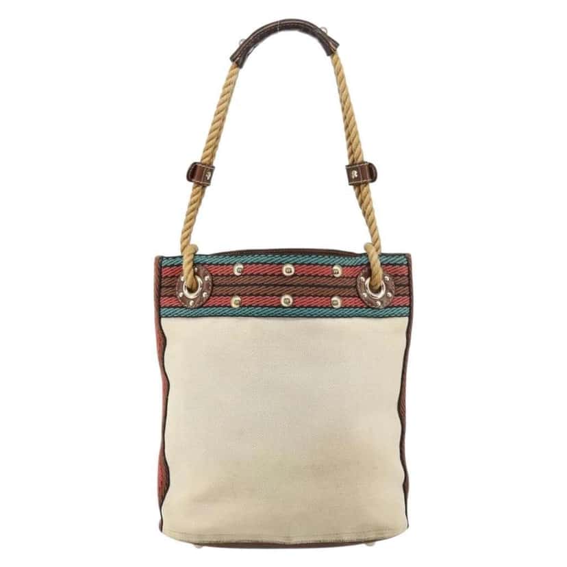 Gucci Vintage Bamboo Shoulder Bag Beige Canvas Good condition - Back View