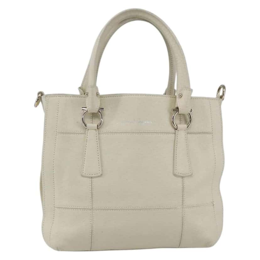 Salvatore Ferragamo Gancini handbag White Leather Good condition - Front View
