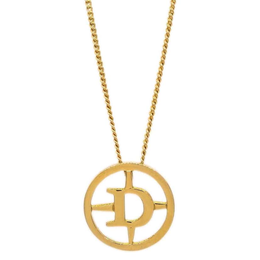 Christian Dior CD Round Pendant Necklace Gold Good condition - Back View