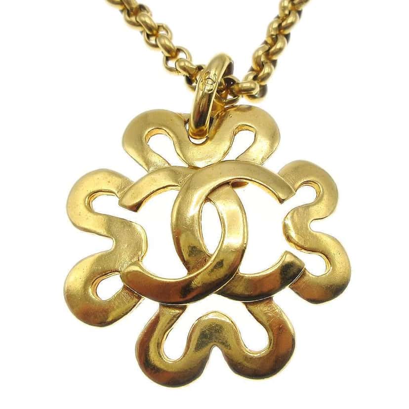 Chanel CC Flower Pendant Necklace Gold Good condition - Back View