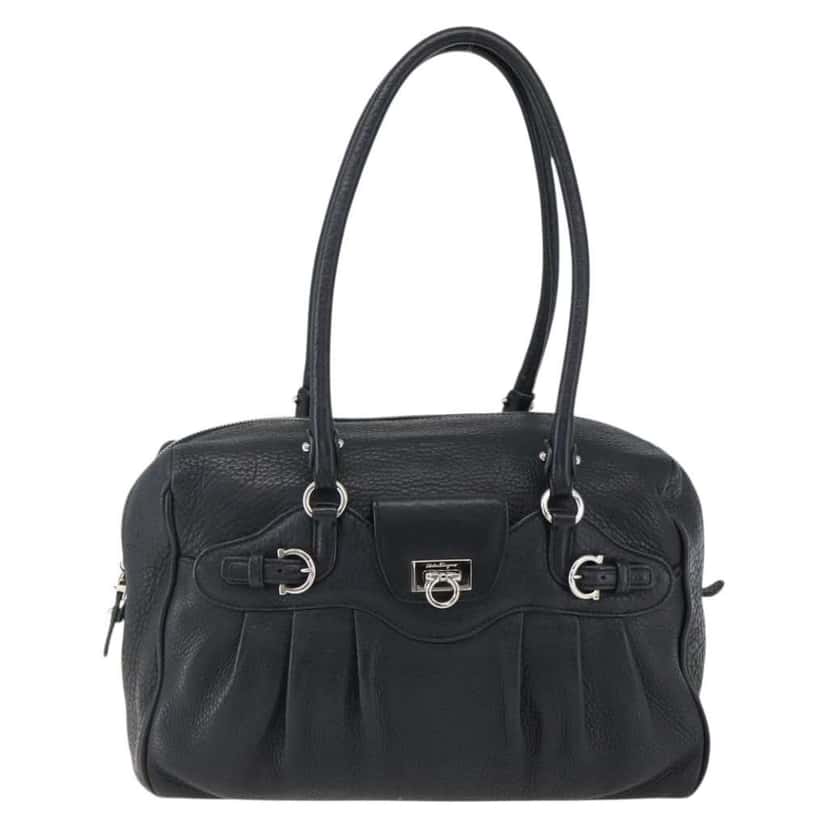 Salvatore Ferragamo Gancini Buckle Shoulder Bag Black Leather Good condition - Front View