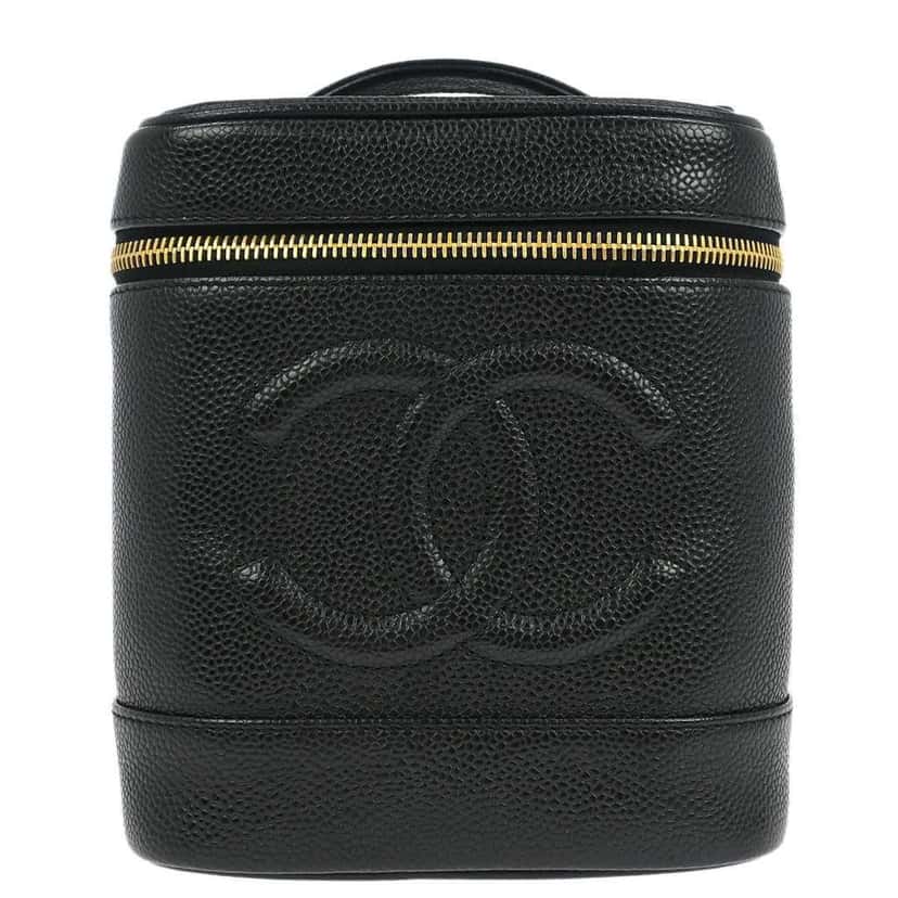 Chanel Vintage Timeless Cosmetic Case Black Leather Good condition - Front View