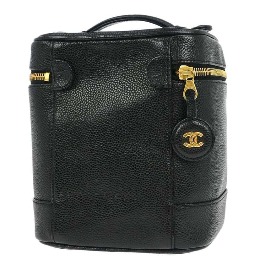 Chanel Vintage Timeless Cosmetic Case Black Leather Good condition - Back View