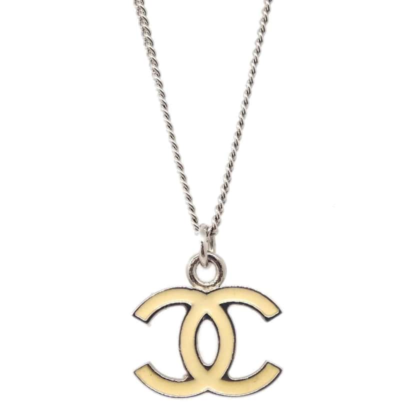 Chanel CC Logo Pendant Necklace Silver Good condition - Back View