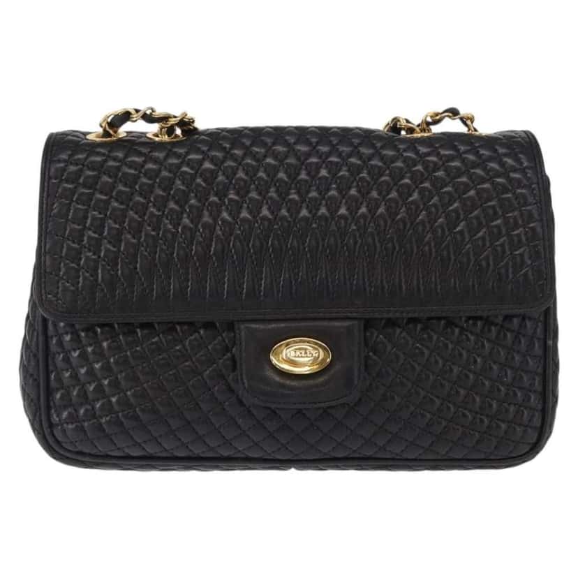 Bally Vintage Chain Shoulder Bag Black Leather Good condition - Front View