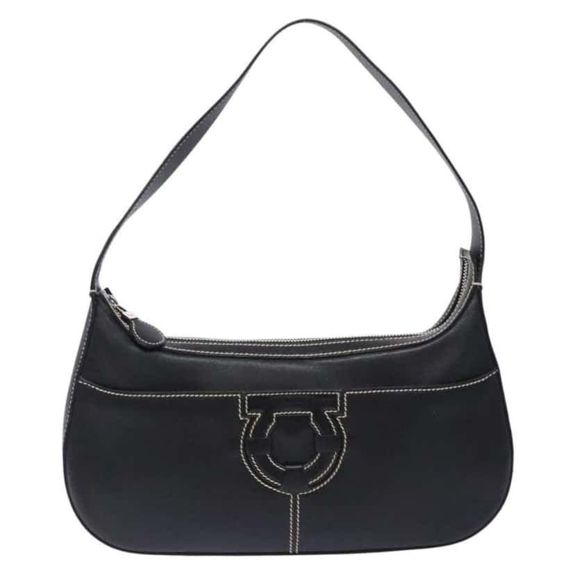 Salvatore Ferragamo Gancini Shoulder Bag Black Leather Good condition - Front View