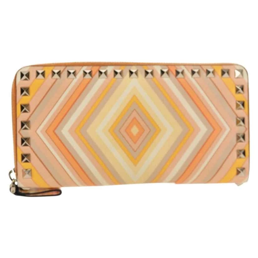Valentino Garavani Rockstud Zip Around Wallet Orange Leather Good condition - Front View