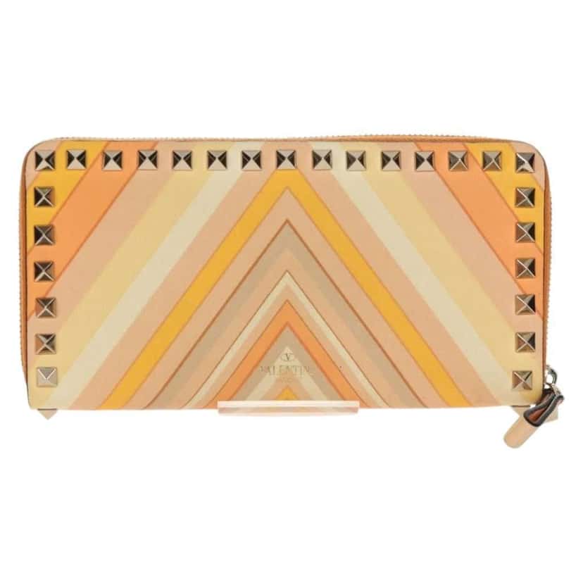 Valentino Garavani Rockstud Zip Around Wallet Orange Leather Good condition - Back View