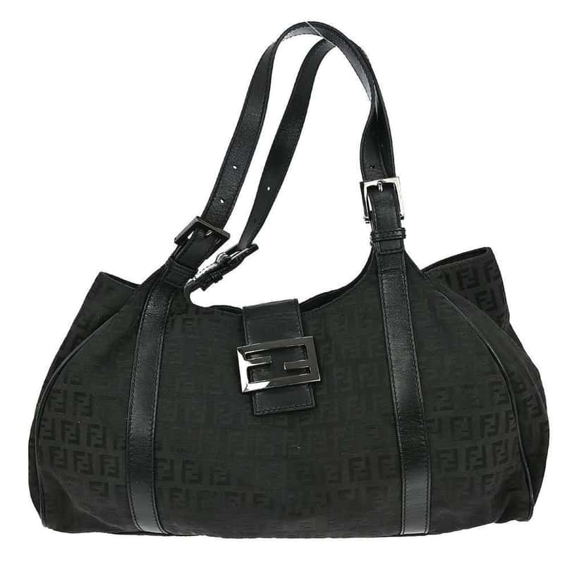 Fendi Belted Shoulder Bag Black Canvas Good condition - Front View