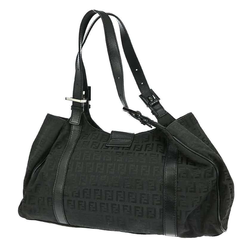 Fendi Belted Shoulder Bag Black Canvas Good condition - Back View