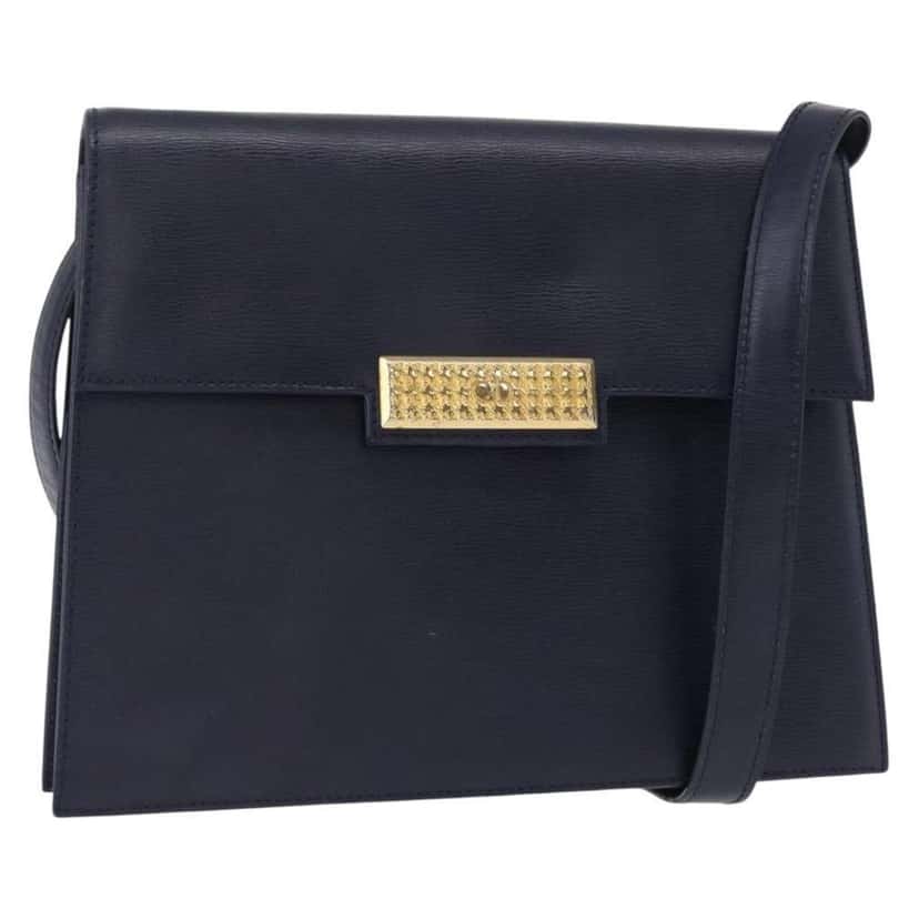 Christian Dior Vintage CD Flap Shoulder Bag Navy Leather Good condition - Front View