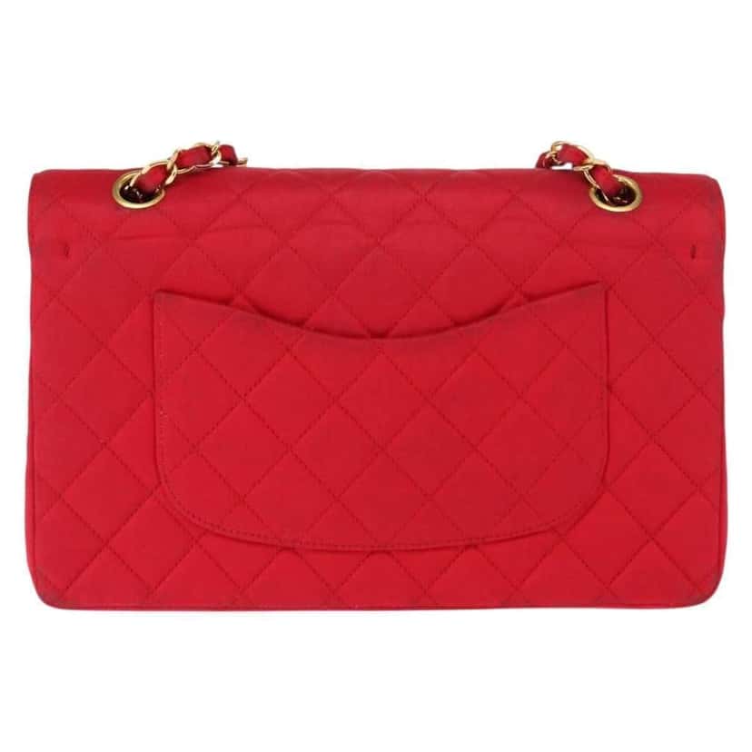 Chanel Timeless - Classic Double Flap Bag Red Satin Fair condition - Back View