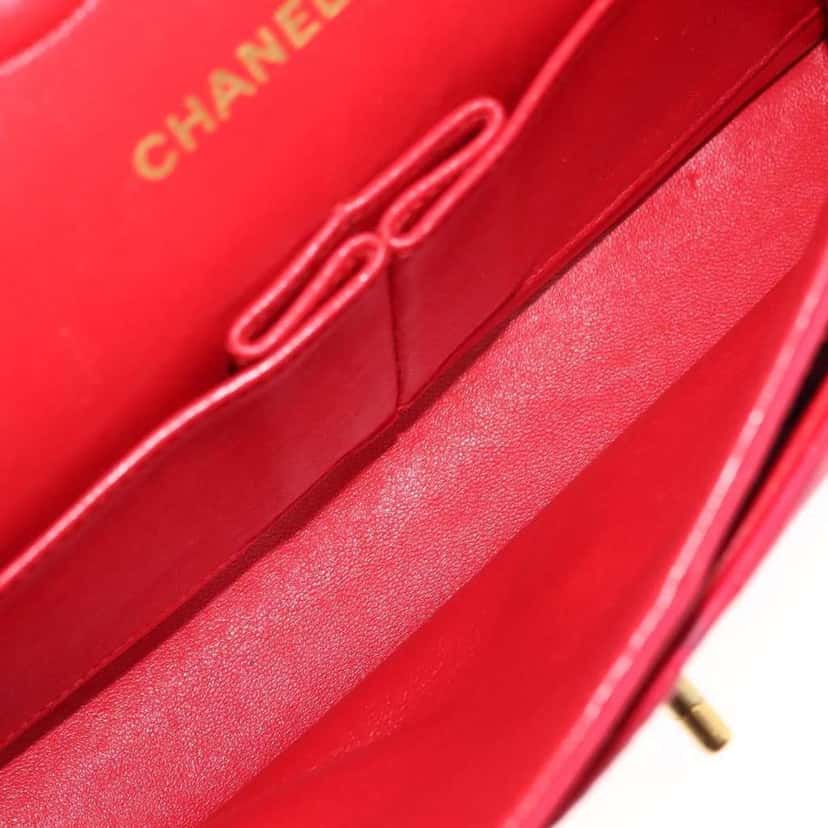Chanel Timeless - Classic Double Flap Bag Red Satin Fair condition - Box View