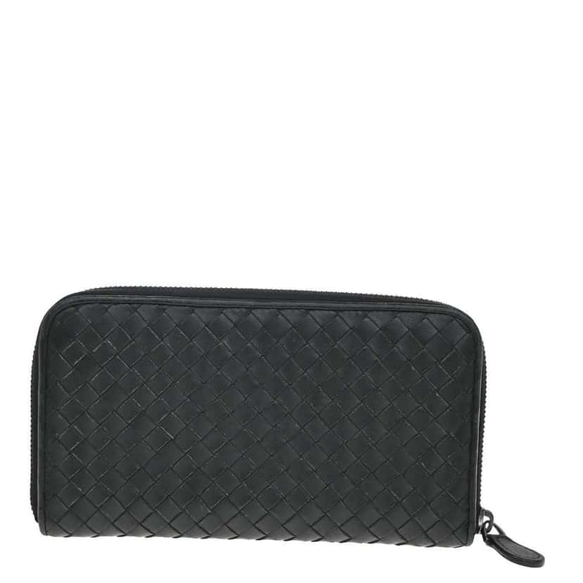 Bottega Veneta Intrecciato Long Zip  Wallet Black Leather Good condition - Back View