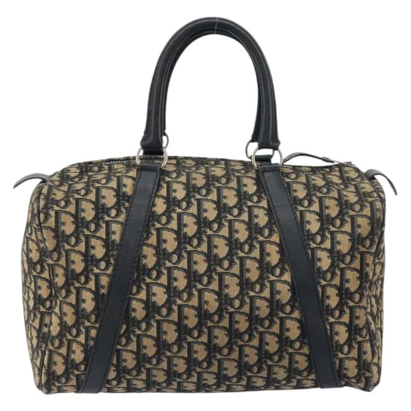 Christian Dior Vintage Trotter Boston Bag Navy Canvas Good condition - Back View