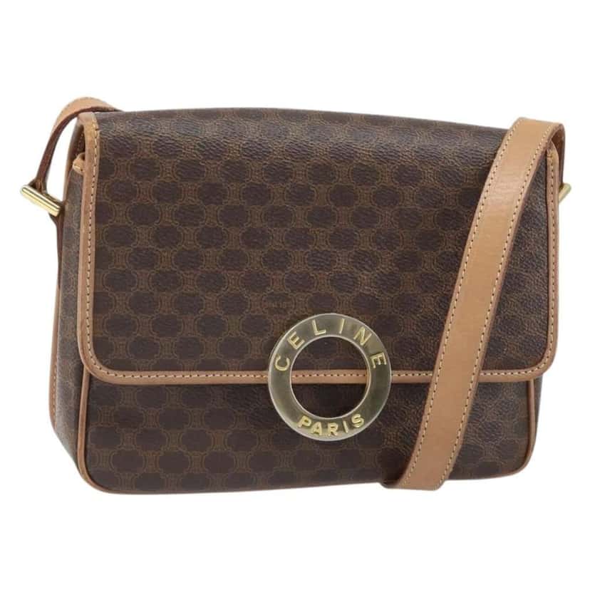 Celine Vintage Macadam Circle Logo Shoulder Bag Brown Good condition - Front View