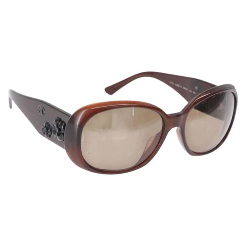 Chanel Camélia sunglasses Brown Plastic Good condition - Front View