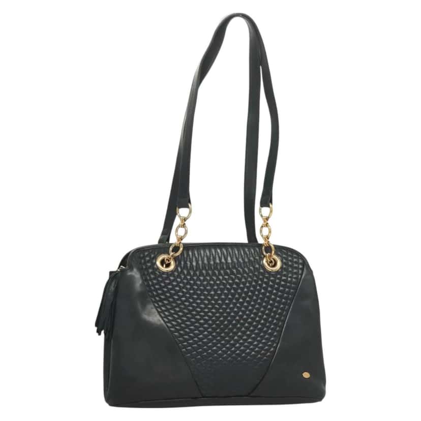 Bally Vintage Chain Shoulder Bag Navy Leather Good condition - Front View