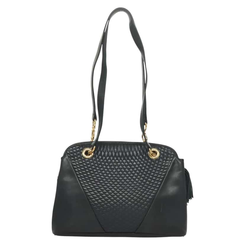 Bally Vintage Chain Shoulder Bag Navy Leather Good condition - Back View