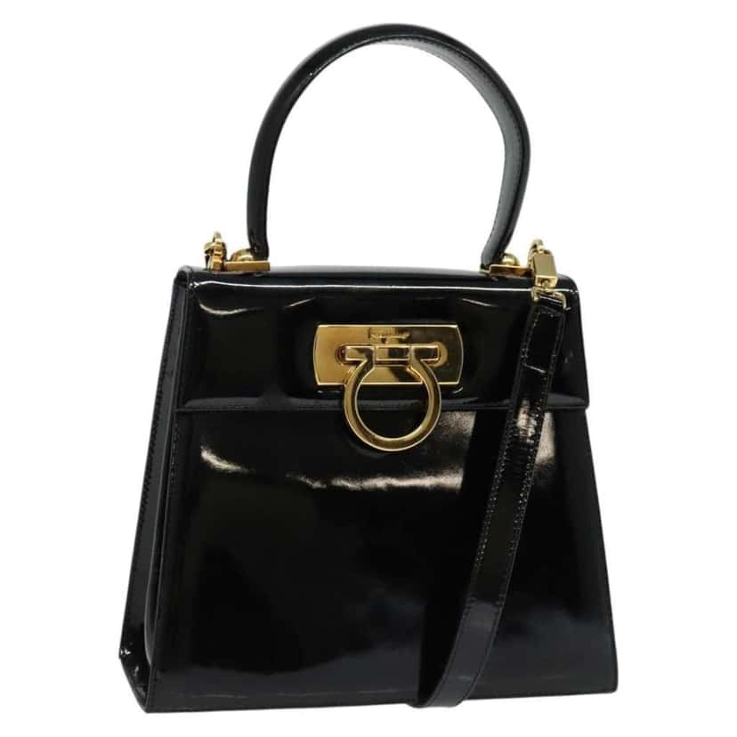 Salvatore Ferragamo Gancini Convertible Top Handle Bag Black Good condition - Front View