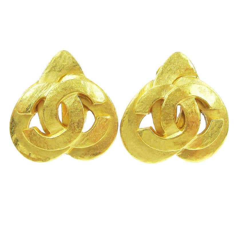 Chanel Vintage CC Heart Clip-On Earrings Gold Good condition - Front View