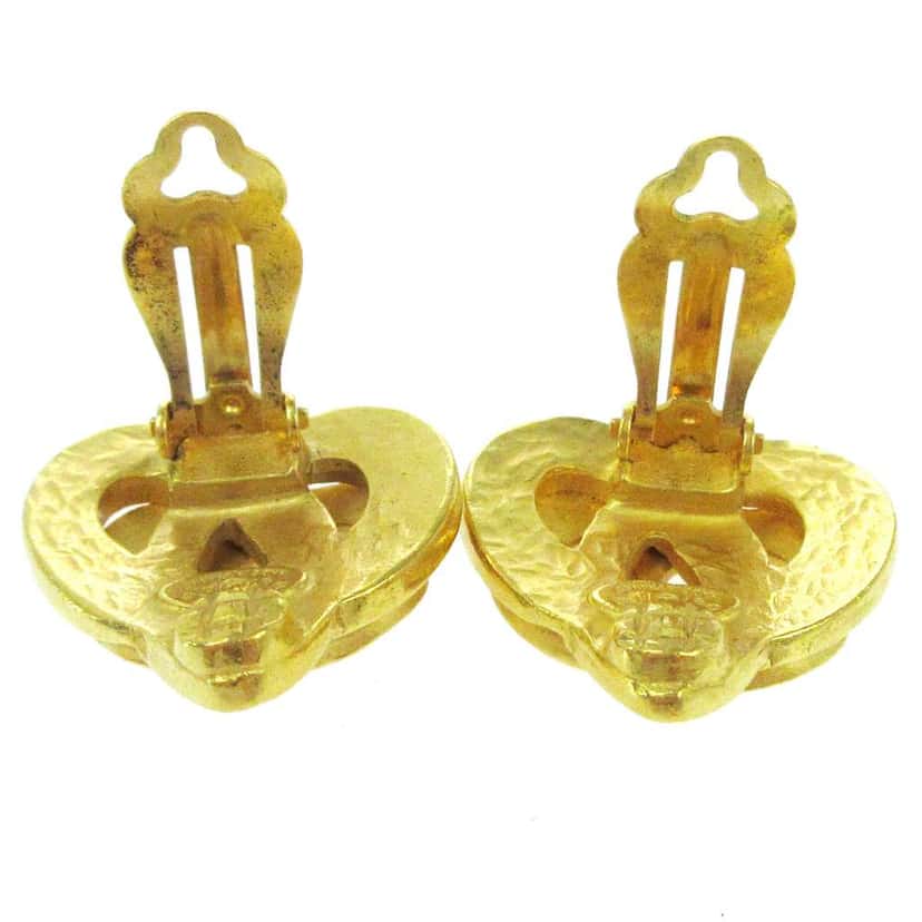 Chanel Vintage CC Heart Clip-On Earrings Gold Good condition - Back View