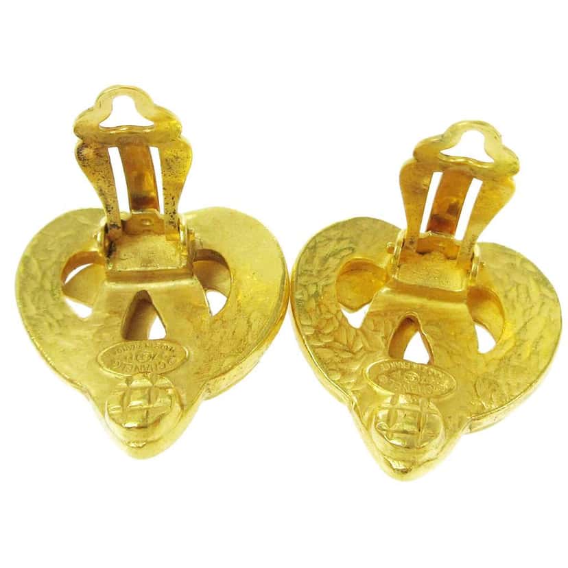 Chanel Vintage CC Heart Clip-On Earrings Gold Good condition - Inside View