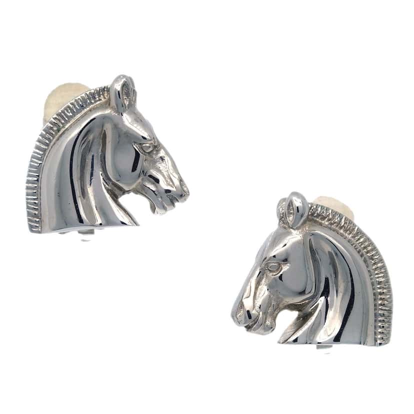 Hermès Horse Head Clip-On Earrings Silver Good condition - Front View