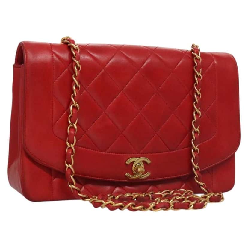 Chanel Vintage Diana Flap Bag Red Leather Good condition - Front View