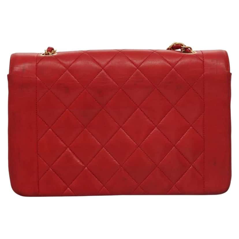 Chanel Vintage Diana Flap Bag Red Leather Good condition - Back View
