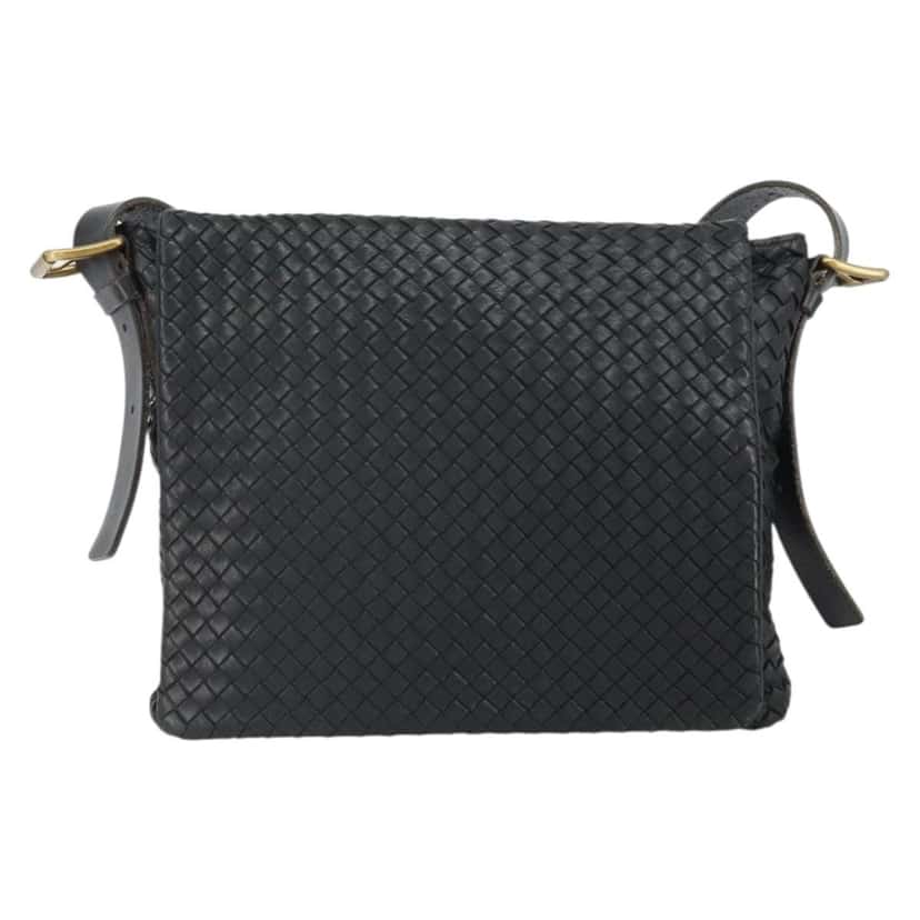 Bottega Veneta Square Flap Messenger Bag Black Leather Fair condition - Front View