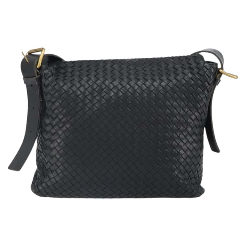 Bottega Veneta Square Flap Messenger Bag Black Leather Fair condition - Back View