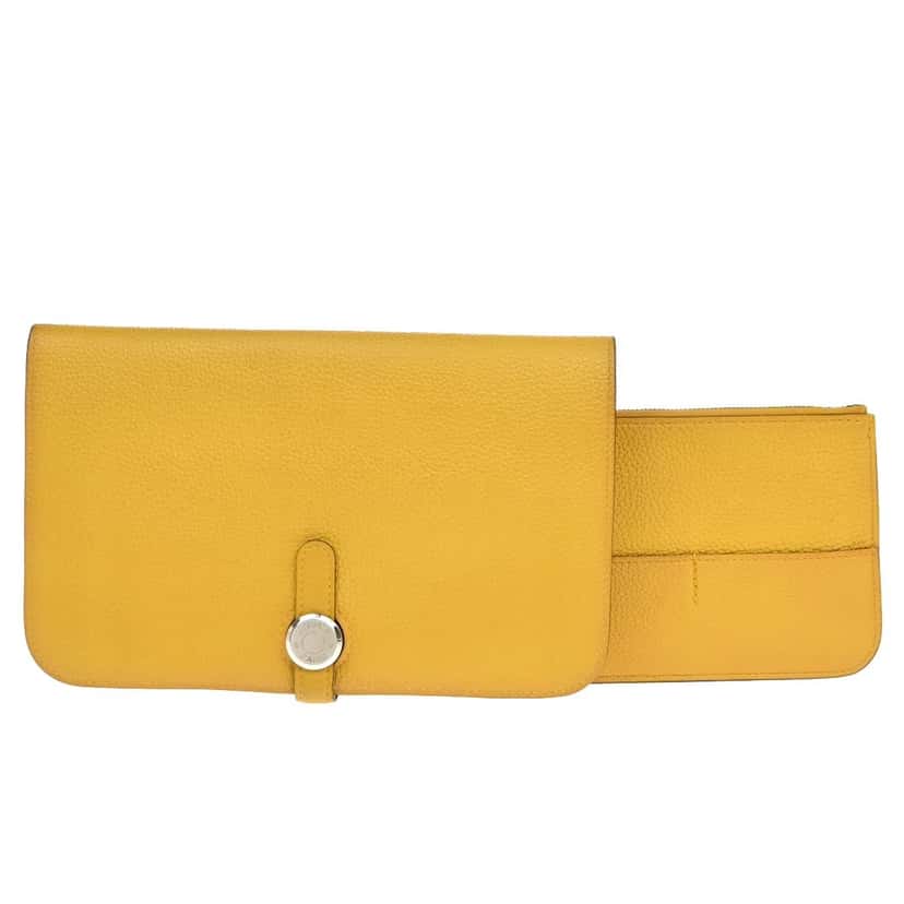 Hermès Dogon Duo Combined Wallet Yellow Leather Good condition - Front View