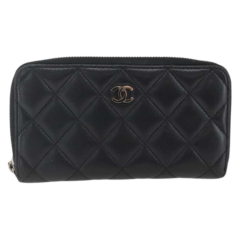Chanel Zip Around Organizer Wallet Black Leather Good condition - Front View