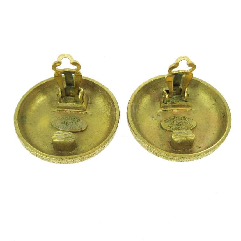 Chanel CC Round Earrings Gold Gold Good condition - Back View