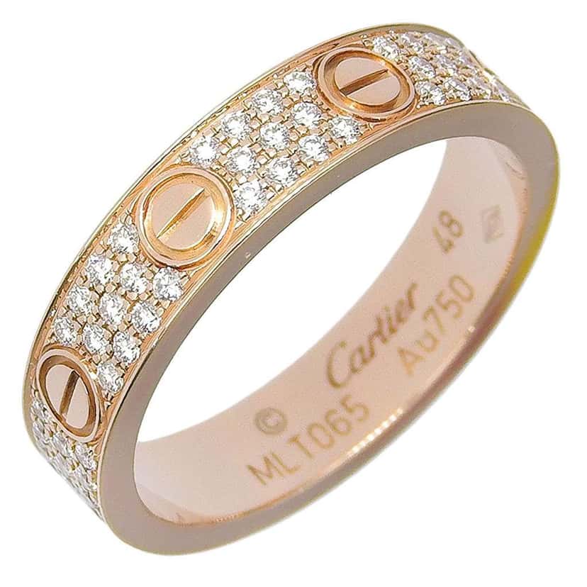 Cartier Love Wedding Band Pave Diamonds Ring Gold Good condition - Front View