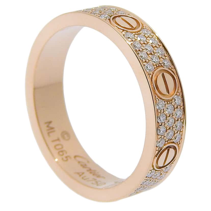 Cartier Love Wedding Band Pave Diamonds Ring Gold Good condition - Back View