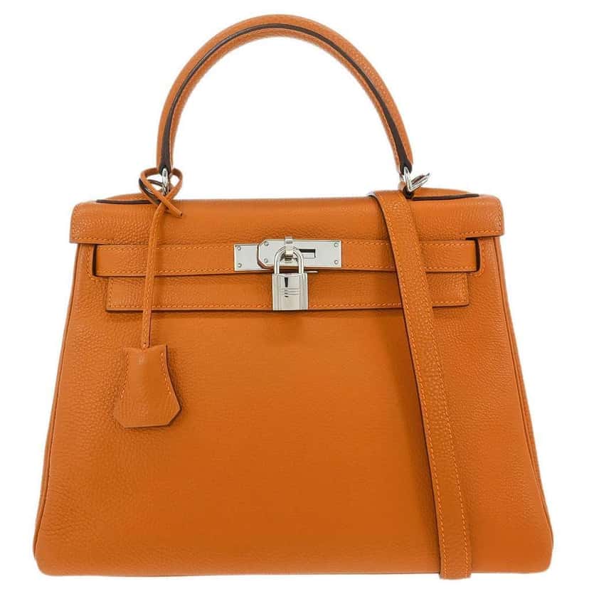 Hermès Kelly Handbag Orange Leather Good condition - Front View