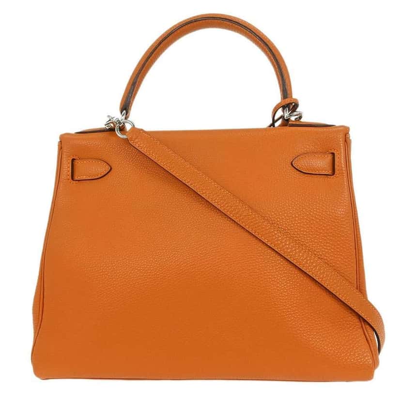 Hermès Kelly Handbag Orange Leather Good condition - Back View