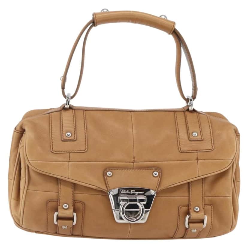 Salvatore Ferragamo Gancini handbag Brown Leather Good condition - Front View