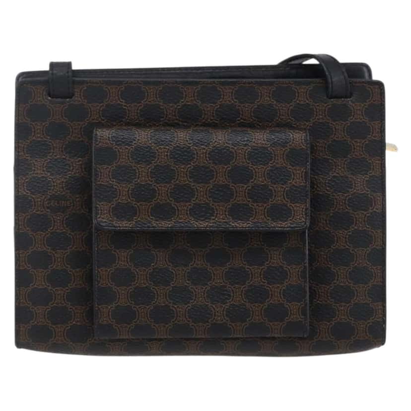 Celine Vintage Macadam Shoulder Bag Black Canvas Good condition - Front View