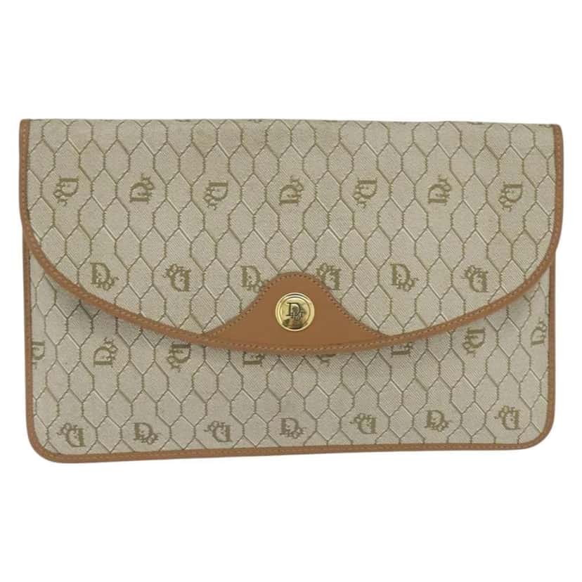 Christian Dior Vintage honeycomb clutch Beige Canvas Good condition - Front View