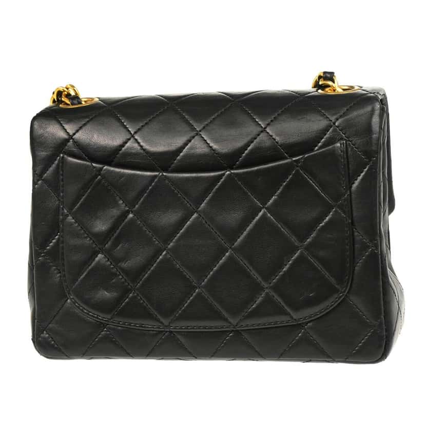 Chanel Vintage Square Classic Single Flap Bag Black Leather Good condition - Back View