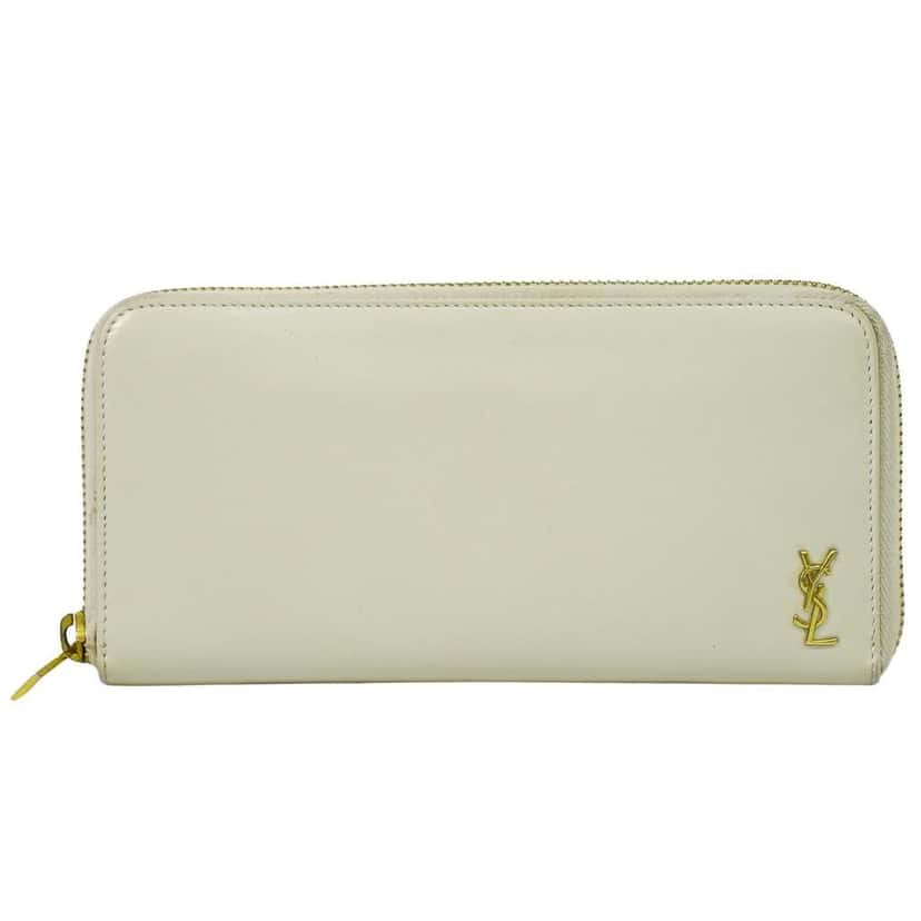 Saint Laurent Tiny Monogram Zip Around Wallet Beige Leather Good condition - Front View